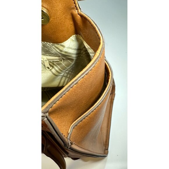 London Fog Tan Faux Leather Tote Bag With Zippered Compartments & Dual Handles - Picture 7 of 7